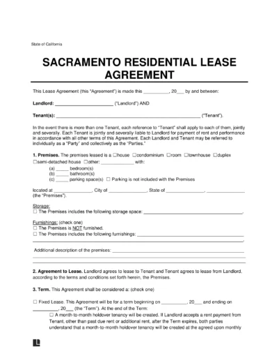 Sacramento Residential Lease Agreement Template