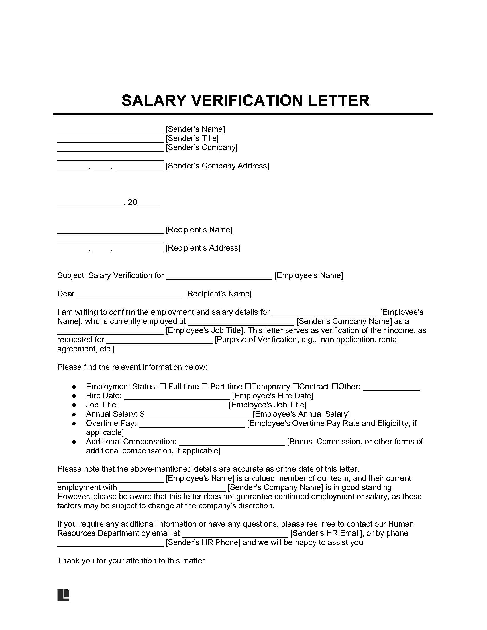 Salary Verification Letter Template