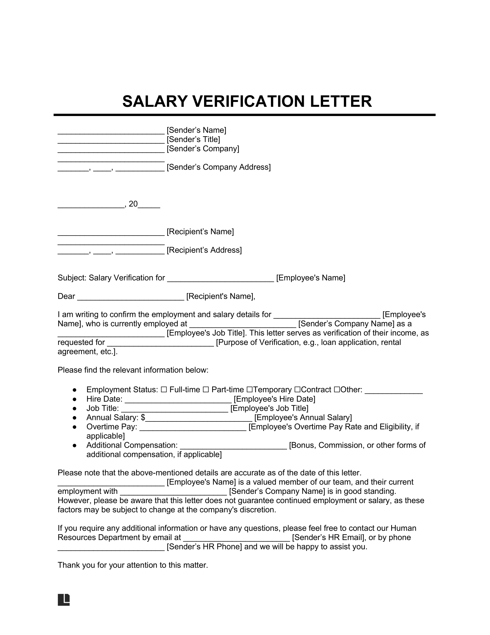 Salary Verification Letter Template