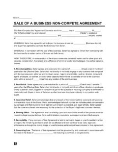 Sale of a Business Non-Compete Agreement