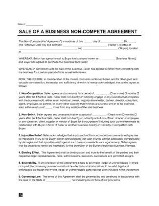 Sale of a Business Non-Compete Agreement