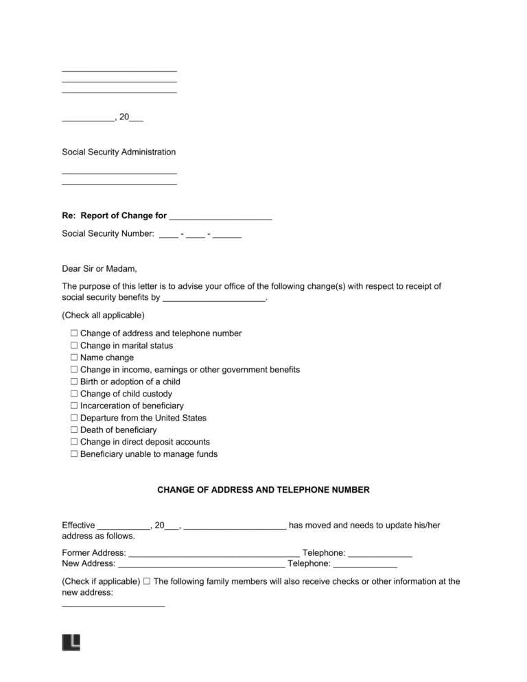 Free Social Security Change in Information Form PDF & Word