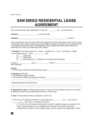 San Diego Residential Lease Agreement Template