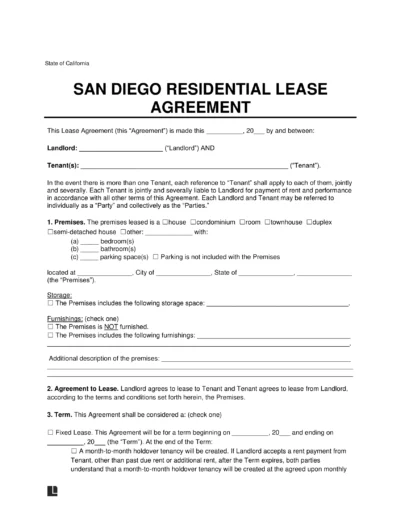 San Diego Residential Lease Agreement Template