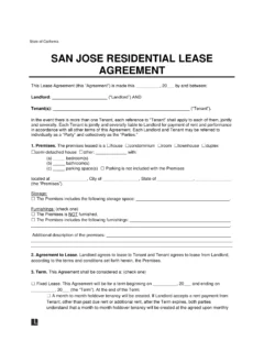 San Jose Residential Lease Agreement Template