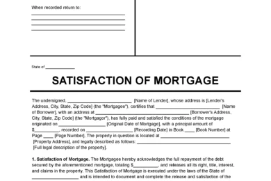 Satisfaction of Mortgage Form