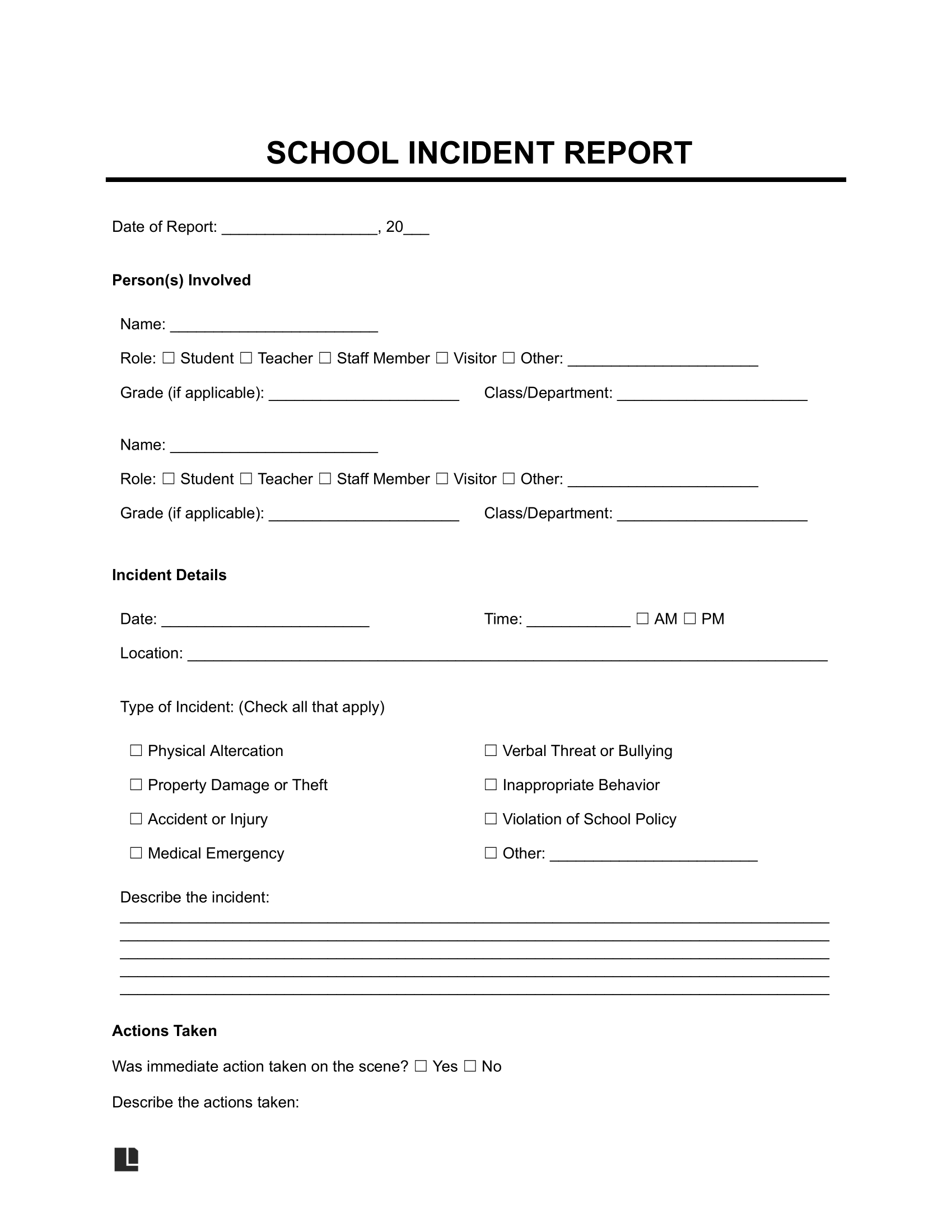 School incident report template
