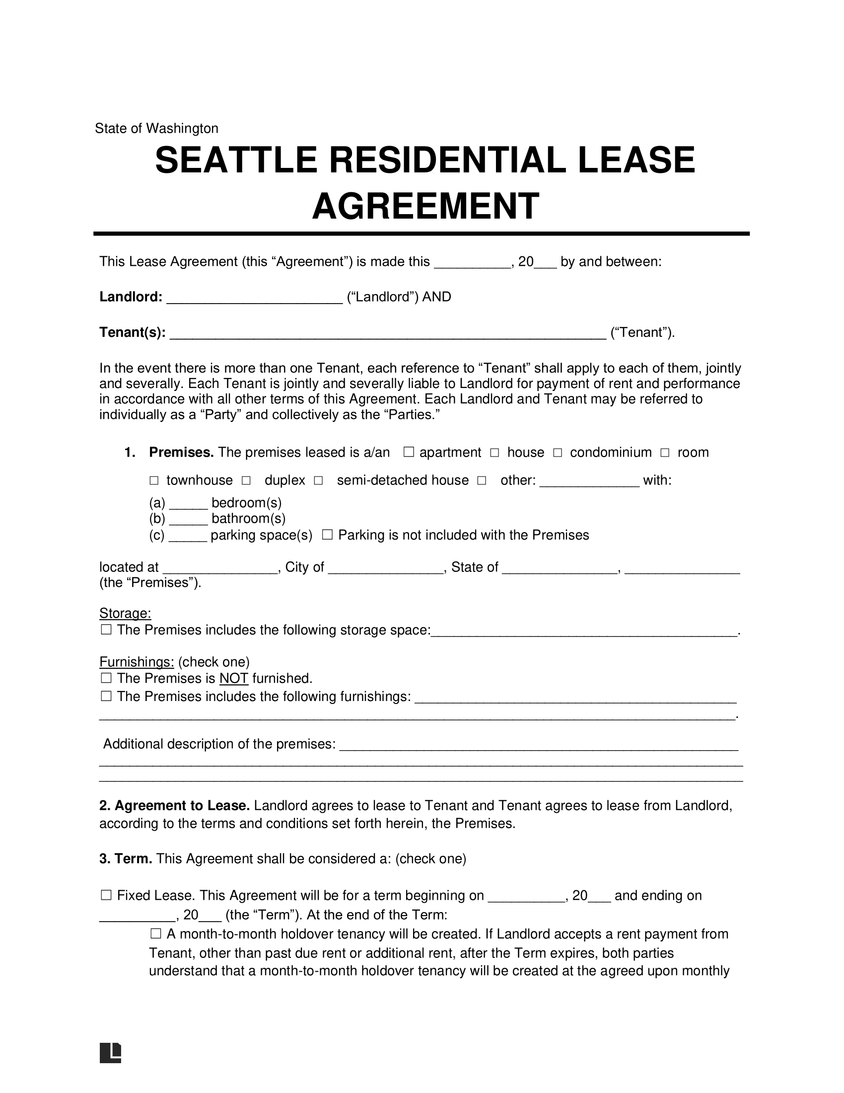Seattle Residential Lease Agreement Template