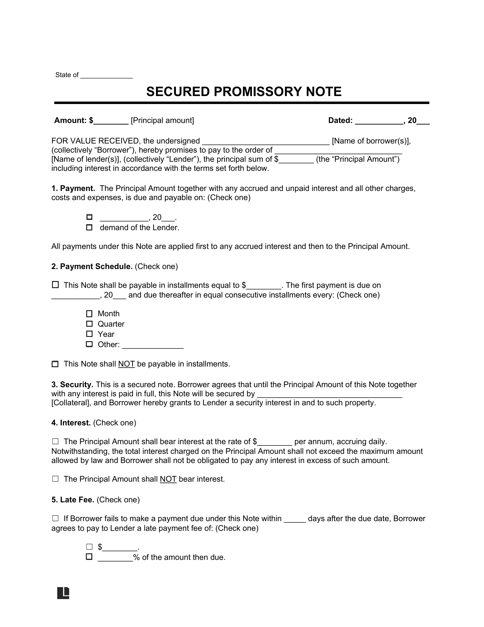 Free Secured Promissory Note Template PDF Word