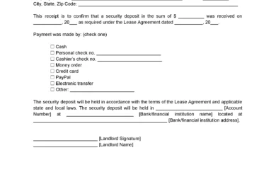 Security Deposit Receipt Template