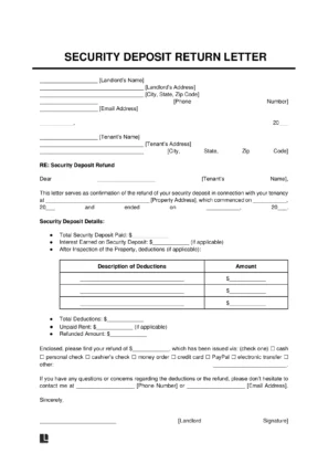 Security Deposit Return Letter Template