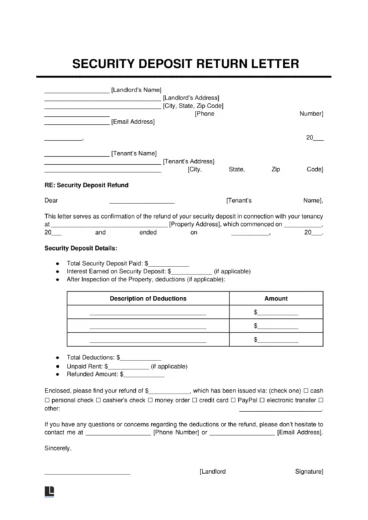 Security Deposit Return Letter Template