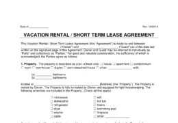 Vacation Rental Short Term Lease Agreement Template