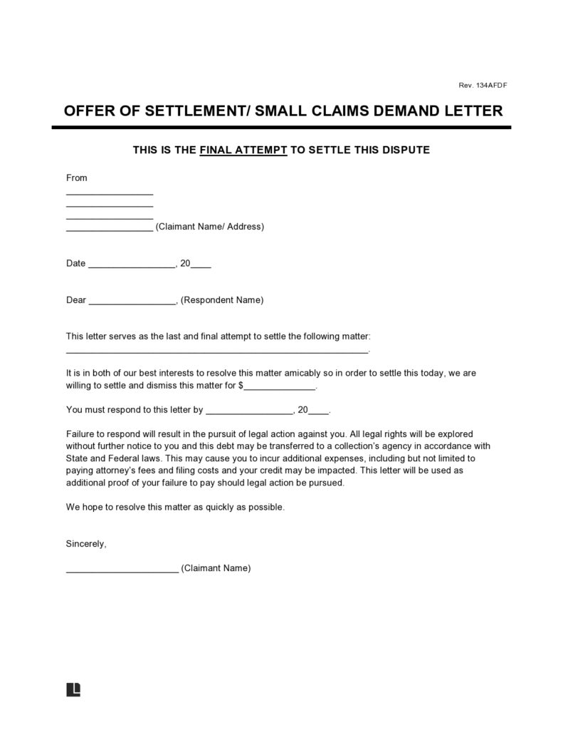 Free Small Claims Demand Letter (PDF & Word ) | Legal Templates