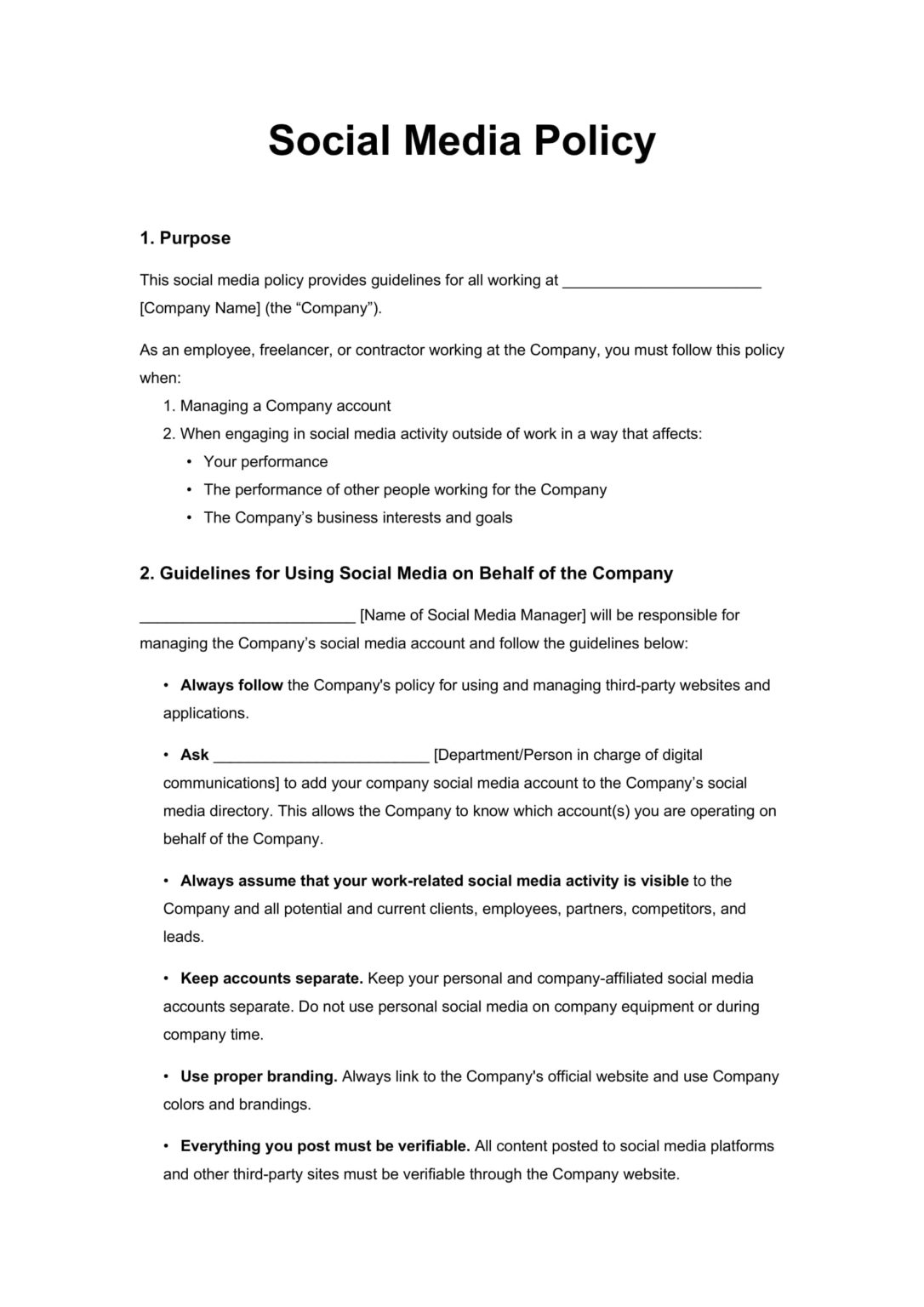 Free Social Media Policy Template | PDF & Word Downloads