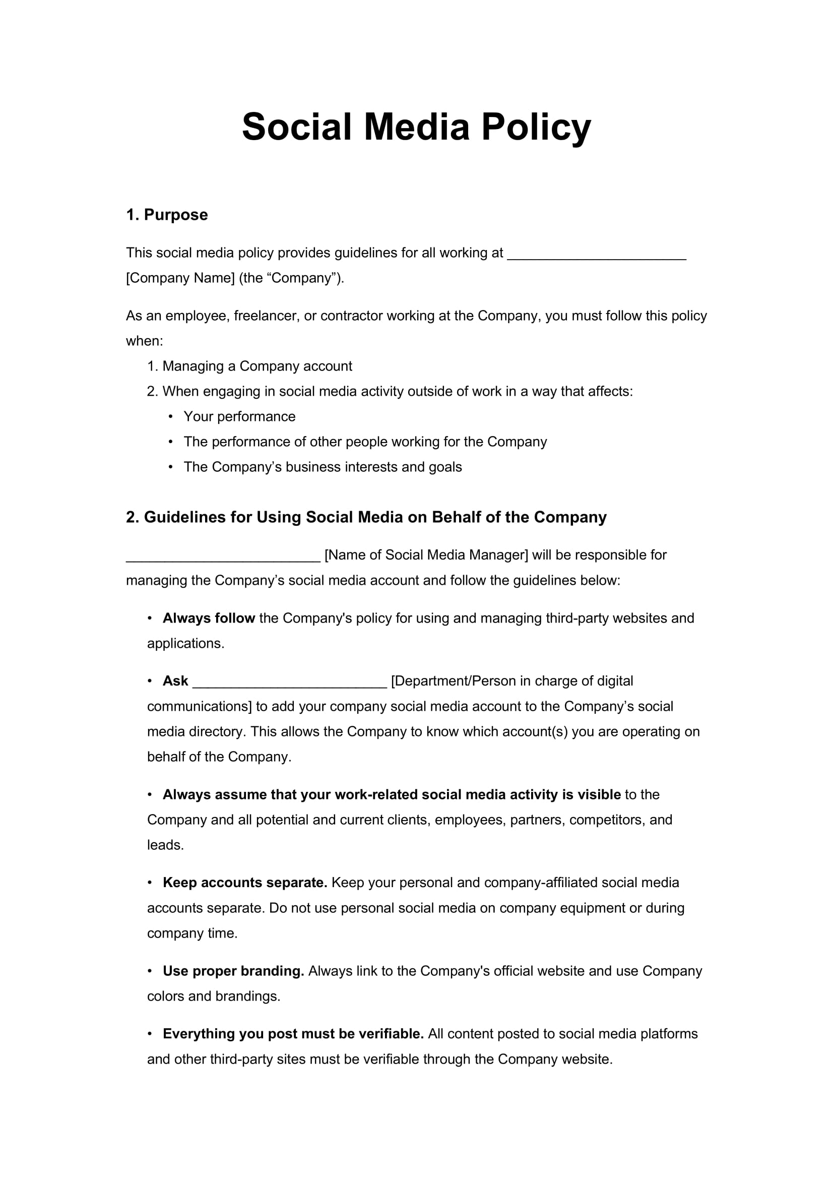 Free Social Media Policy Template PDF Word Legal Templates