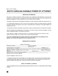 South Carolina Durable Power of Attorney Form