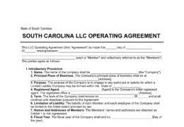 South Carolina LLC Operating Agreement Template