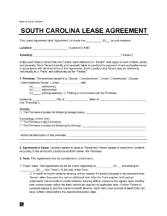 South Carolina Lease Agreement Template
