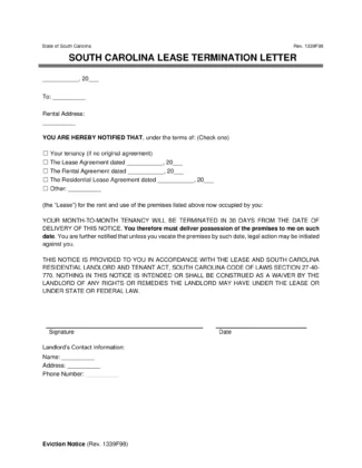 South Carolina Lease Termination Letter Template