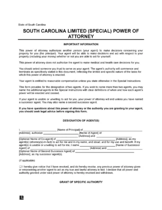 South Carolina Limited Power of Attorney Form