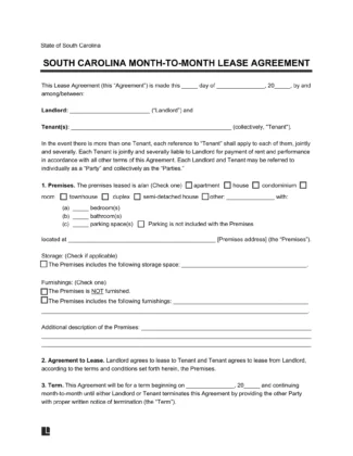 South Carolina Month-to-Month Rental Agreement