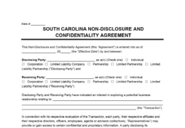 South Carolina Non-Disclosure Agreement Template