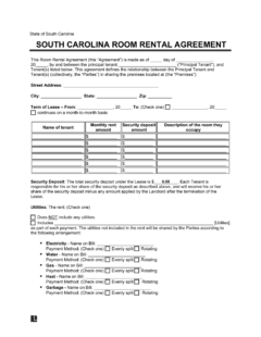 South Carolina Room Rental Agreement