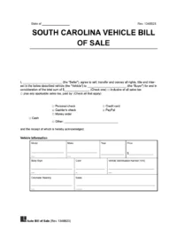 South Carolina vehicle bill of sale