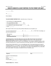 South Dakota 3-Day Eviction Notice to Quit (Non-Payment of Rent)