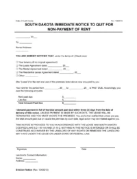 South Dakota Immediate Notice to Quit for Non-Payment of Rent