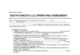 South Dakota LLC Operating Agreement Template
