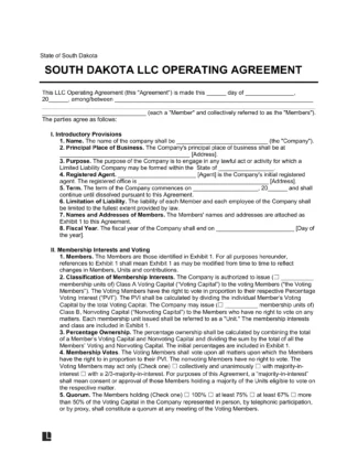 South Dakota LLC Operating Agreement Template