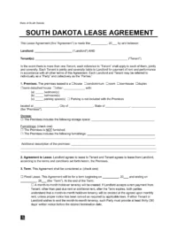 South Dakota Lease Agreement Template