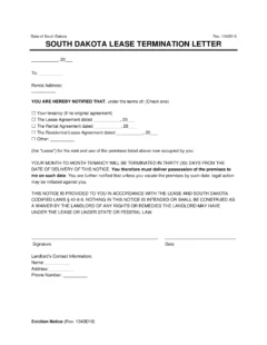 South Dakota Lease Termination Letter Template