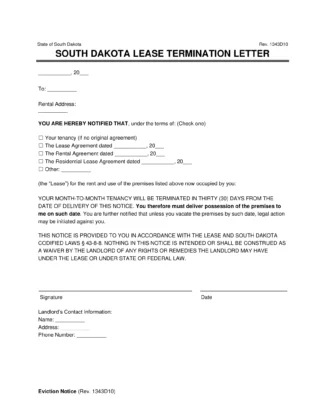 South Dakota Lease Termination Letter Template