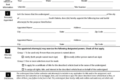 South Dakota Motor Vehicle Power of Attorney Form 1023
