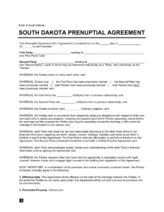 South Dakota Prenuptial Agreement Template