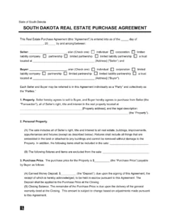 South Dakota Residential Purchase Agreement Template