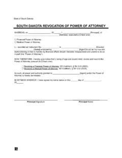 South Dakota Revocation Power of Attorney Form