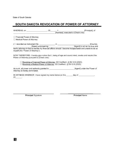South Dakota Revocation Power of Attorney Form