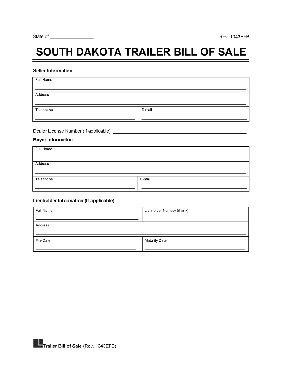 South Dakota Bill of Sale Forms PDF & Word
