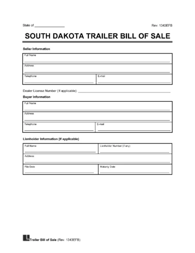 South Dakota Trailer Bill of Sale screenshot