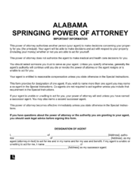 Alabama (AL) springing power of attorney form