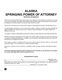 Alaska (AK) springing power of attorney form