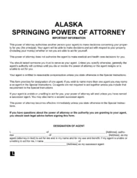 Alaska (AK) springing power of attorney form