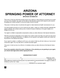 Arizona (AZ) springing power of attorney form