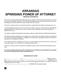 Arkansas (AR) springing power of attorney form