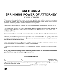 California Springing Power of Attorney form