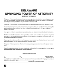 Delaware springing power of attorney form